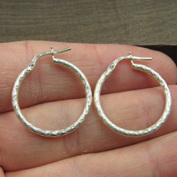 Jewelry - Sterling Silver Textured Fancy Hoop Earrings Vintage